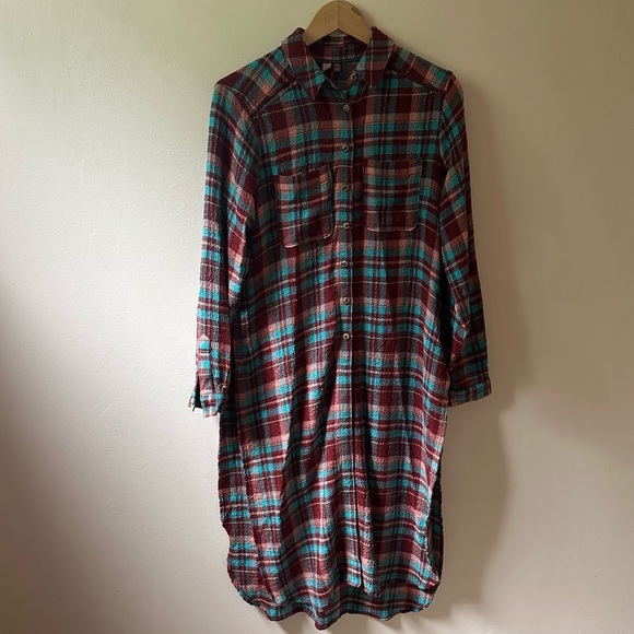Pilcro Anthropologie Longline Plaid Buttondown NWT Fits Like Small/Medium - Picture 2 of 6